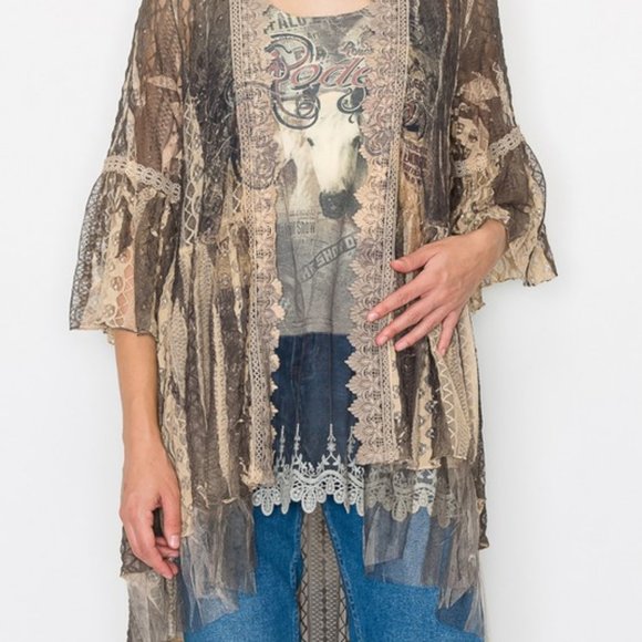 ORIGAMI RODEO WESTERN COWGIRL TUFF duster lace cardigan KIMONO wrap BOHO SM-4X - Picture 2 of 10